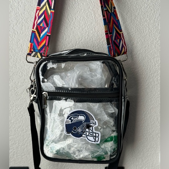 NFL Clear Carryall Crossbody Seattle SeaHawks Game Day Purse w/adjustable strap - Picture 1 of 3